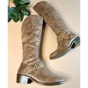 Brown Vegan Buckle Riding Boots